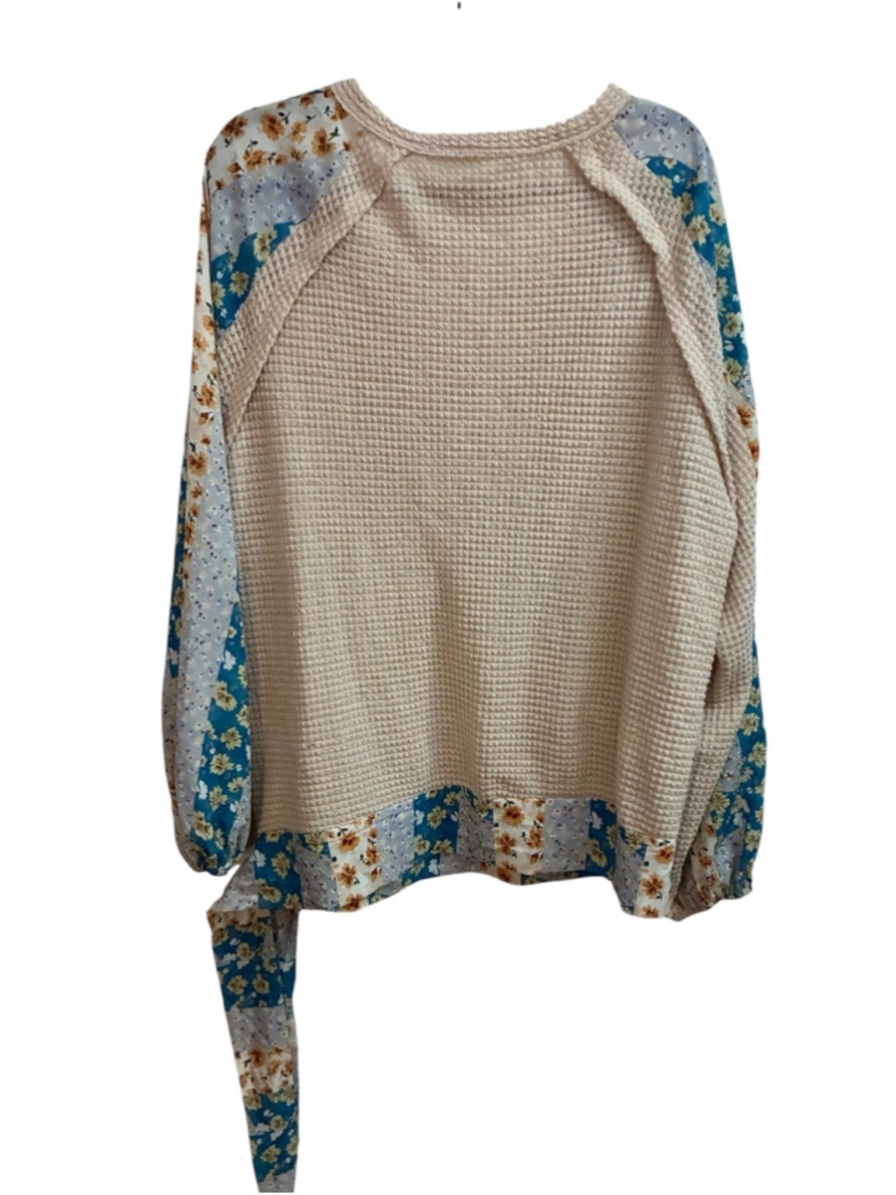 Floral Patchwork Waffle Knit Wrap Tie V-Neck Blouse Top Size X-Large XL 2X - Picture 9 of 14